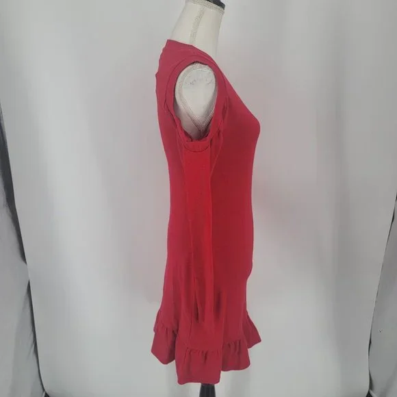AVEC LES FILLES Women's Red Cold Shoulder Ruffled Ribbed Dress Medium NWT - Picture 5 of 9